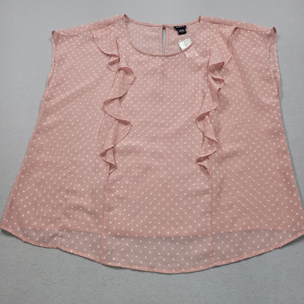 Torrid Pink Clipdot Chiffon Ruffle Blouse Plus Size 2 Sleeveless Top 110457